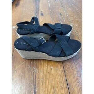 Women's Toms Black Suede Willow Strappy Espadrille Sandals size US 9